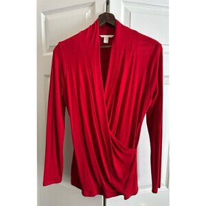 Banana Republic Shawl Collar Red Wrap Top, Size Medium